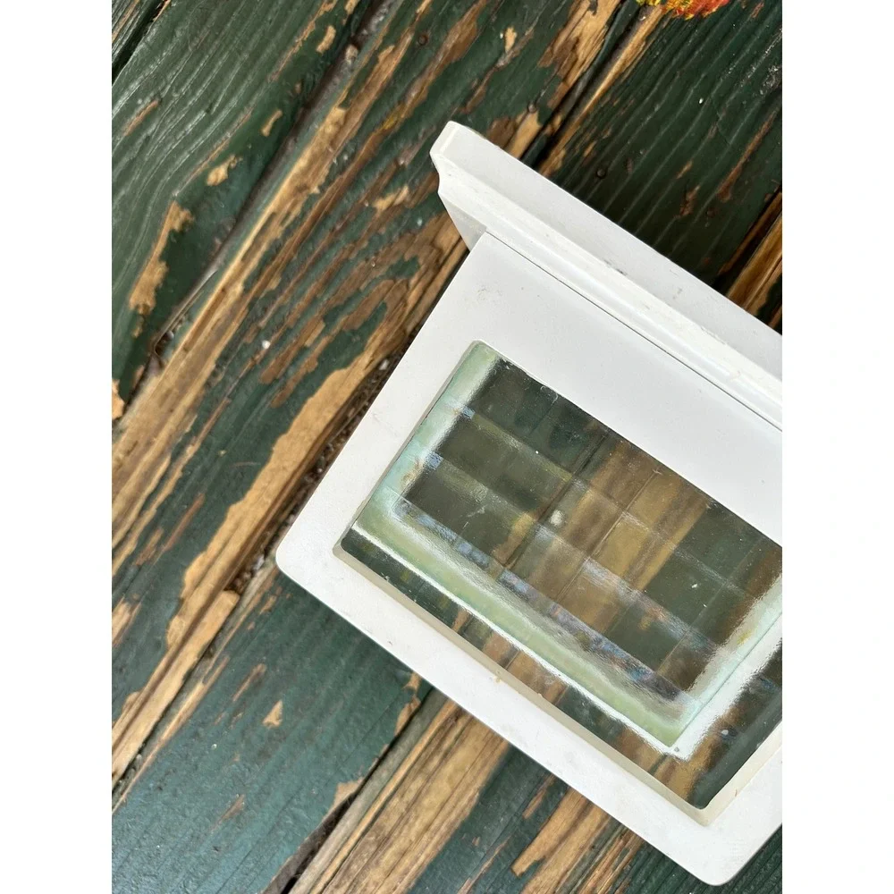 Pomerantz White Wood napkin holder Glass Window Pane Cottagecore Decor 8inch